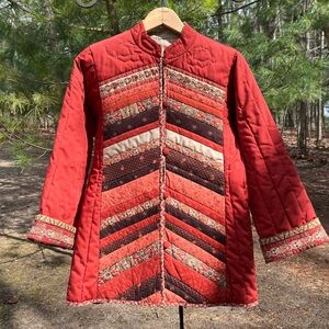 70s Handmade Quilt Jacket Boho Retro Cottagecore Burnt Orange